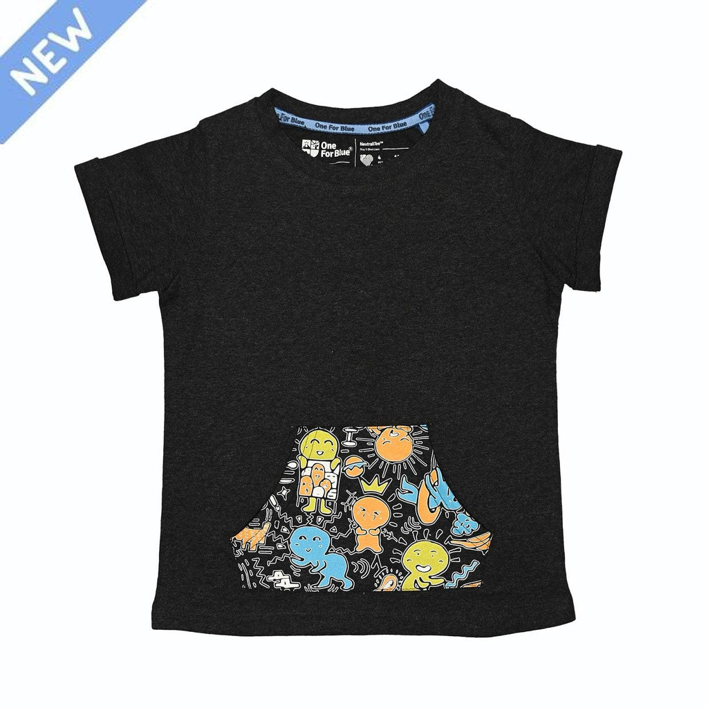 Scribble Dribble Kangaroo Pocket Tee- Charcoal Black - Oneforblue