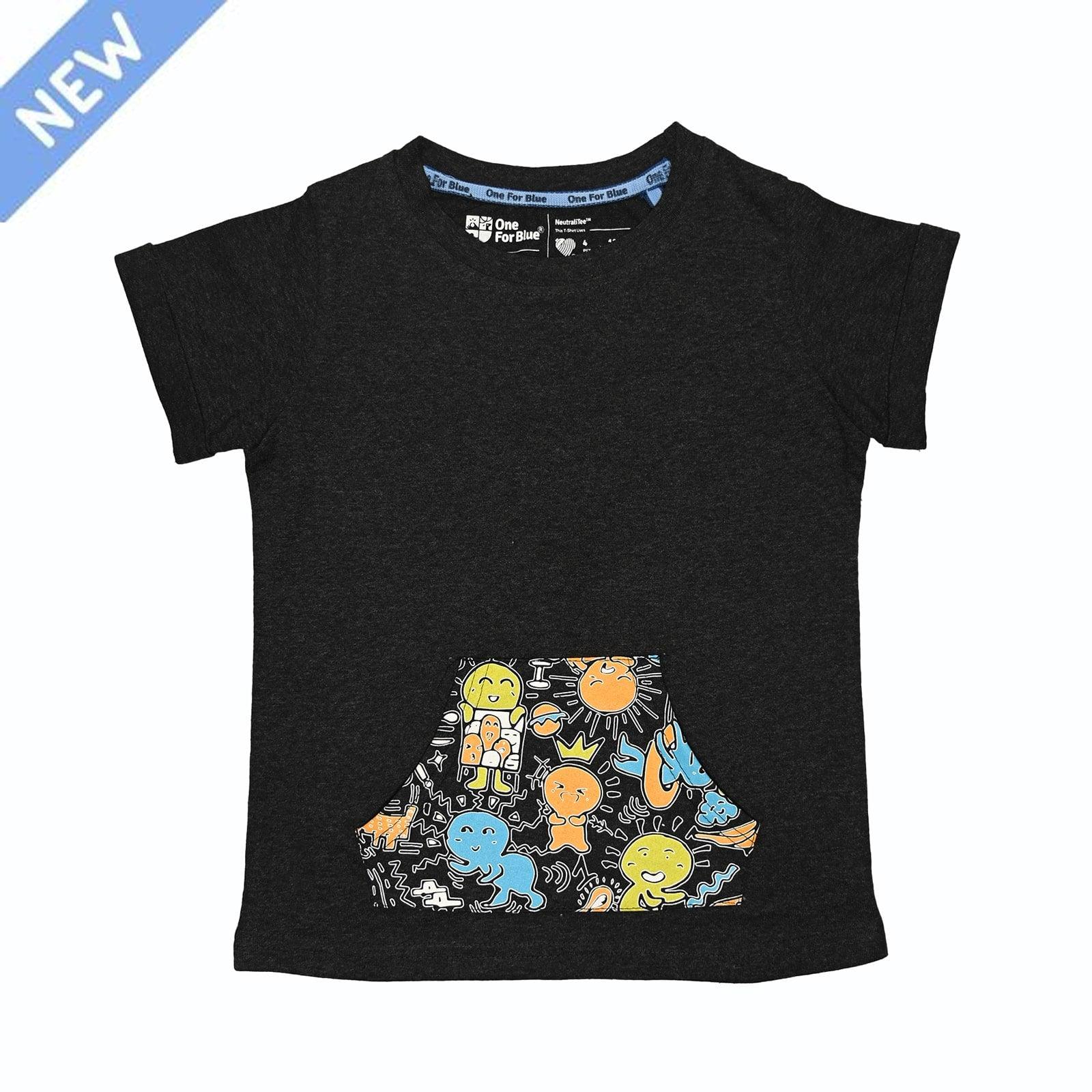 Scribble Dribble Kangaroo Pocket Tee- Charcoal Black - Oneforblue