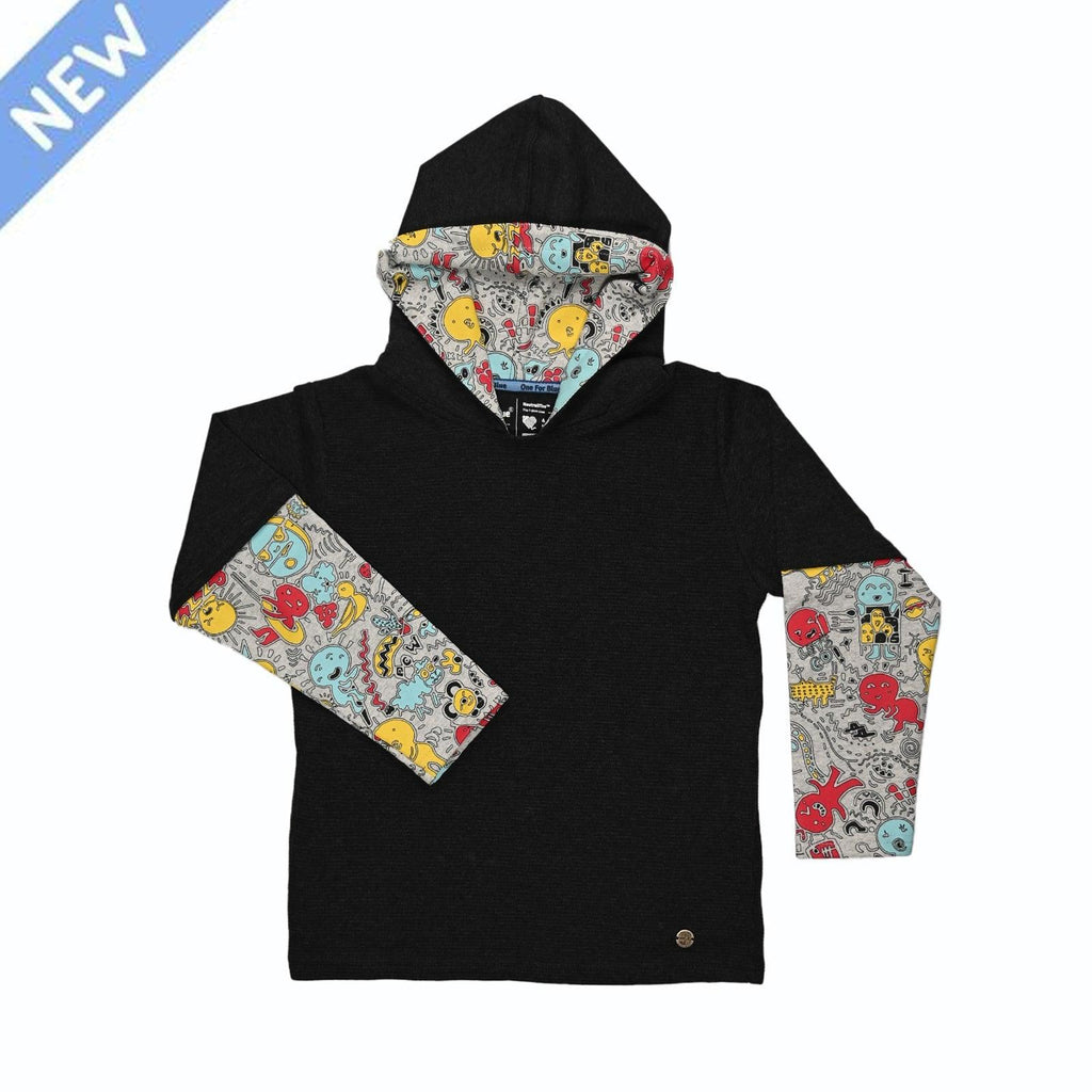 Scribble Dribble Hoodie- Charcoal Black - Oneforblue