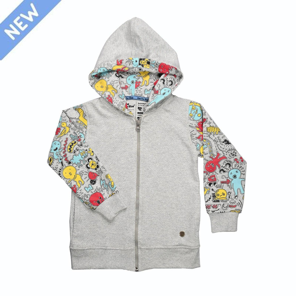 Scribble Dribble Hoodie- Grey - Oneforblue
