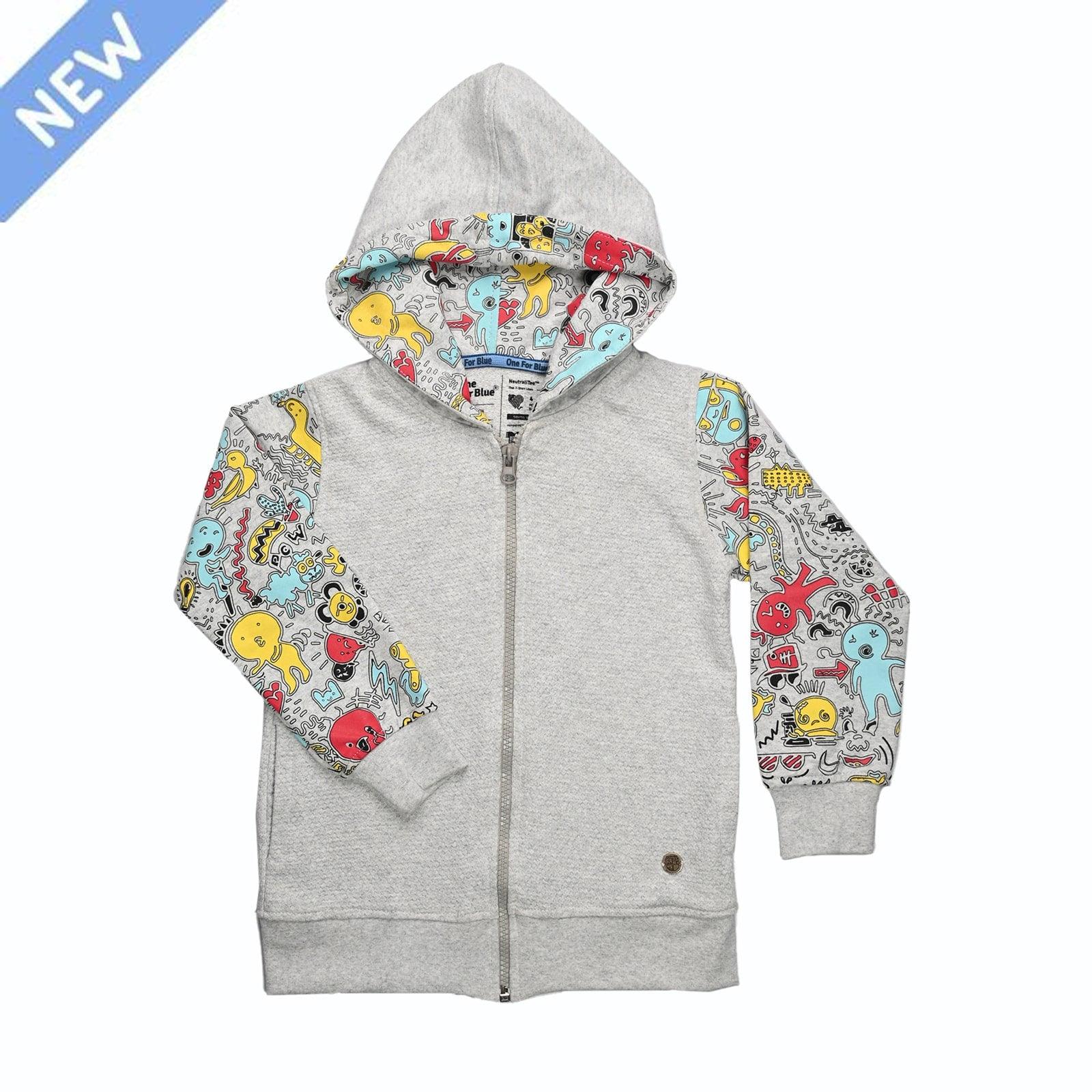 Scribble Dribble Hoodie- Grey - Oneforblue