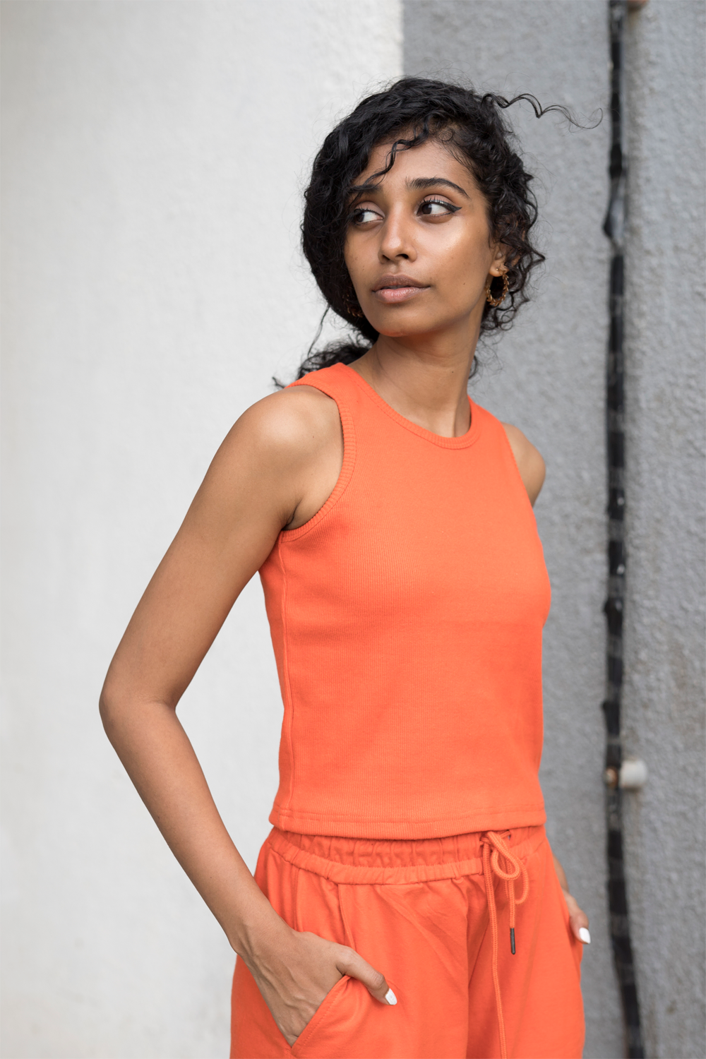 Tangerine rib tank top