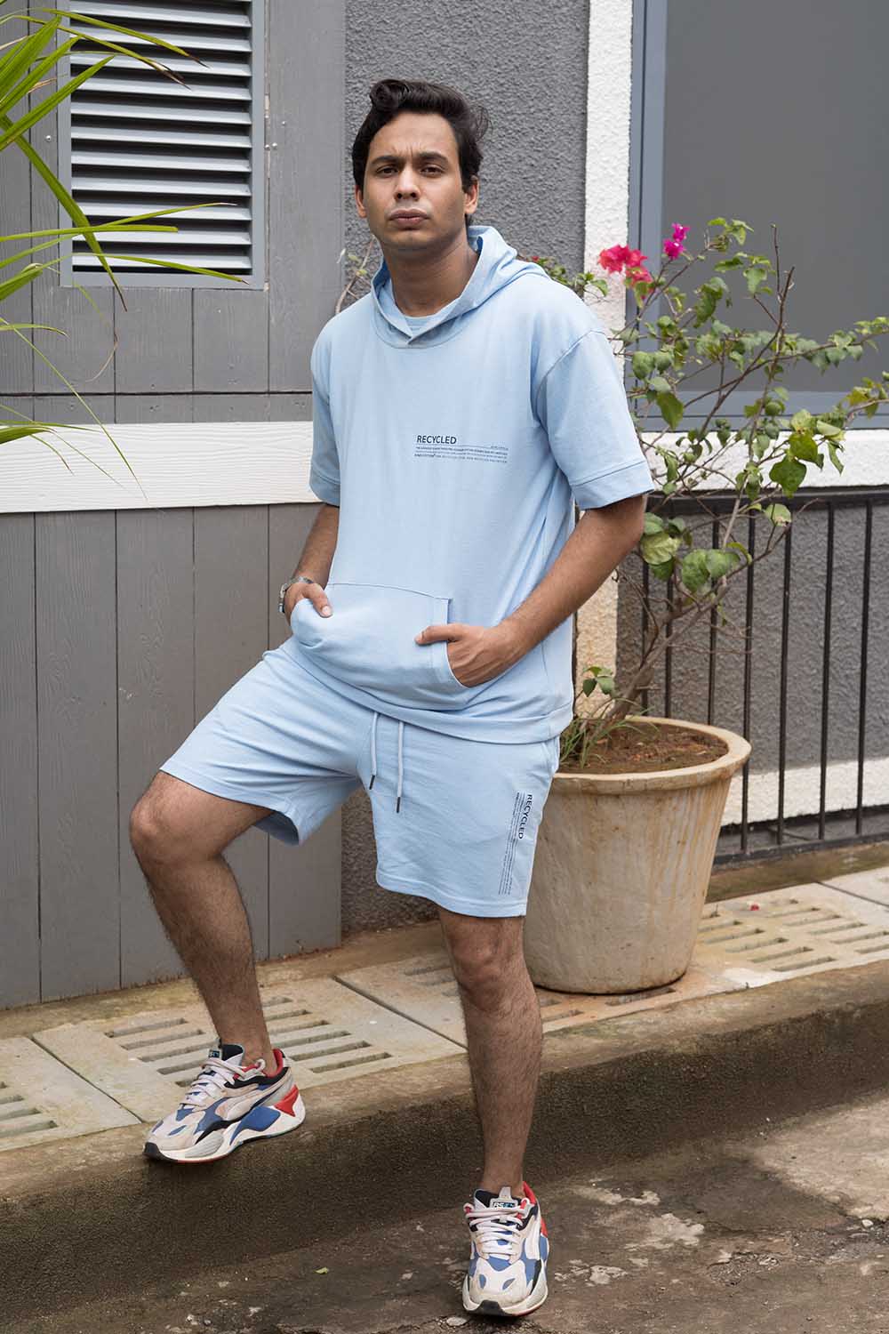 Tranquil Sky Blue  Hoodie and Shorts Co-Ord