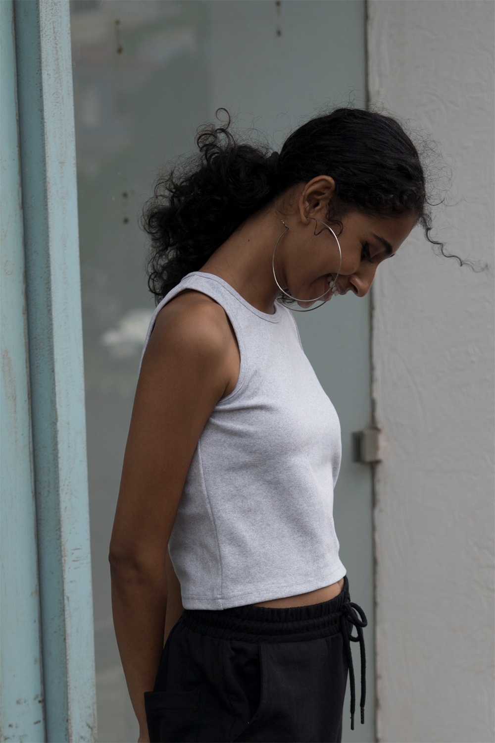 White melange rib tank top