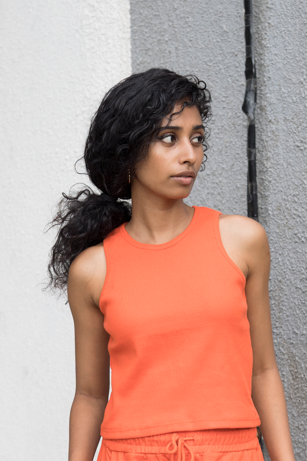 Tangerine rib tank top