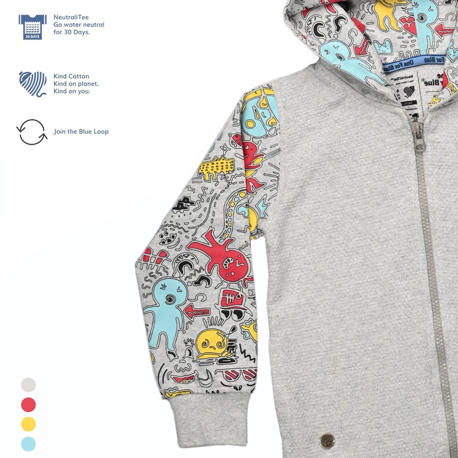 Scribble Dribble Hoodie- Grey - Oneforblue