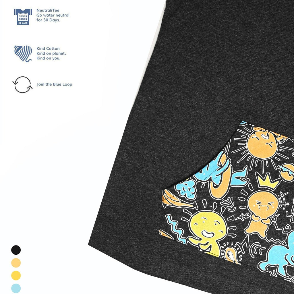Scribble Dribble Kangaroo Pocket Tee- Charcoal Black - Oneforblue