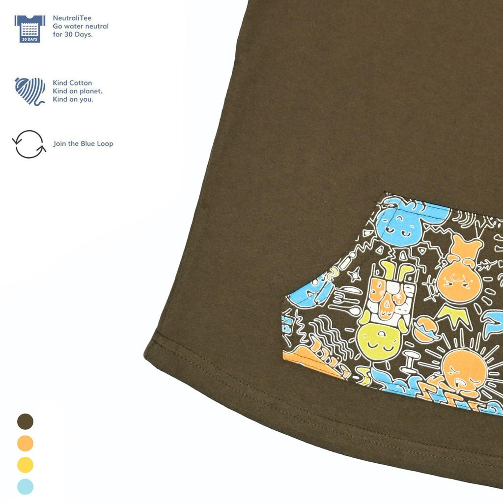 Scribble Dribble Kangaroo Pocket Tee- Olive Green - Oneforblue