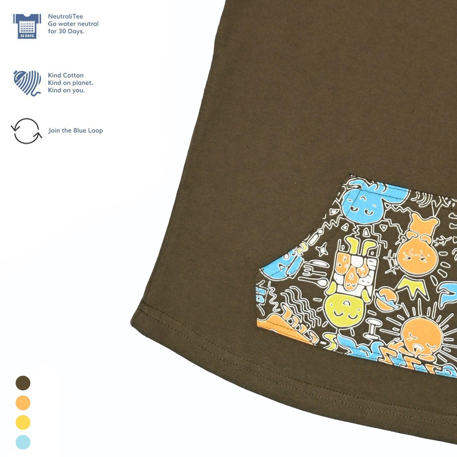 Scribble Dribble Kangaroo Pocket Tee- Olive Green - Oneforblue