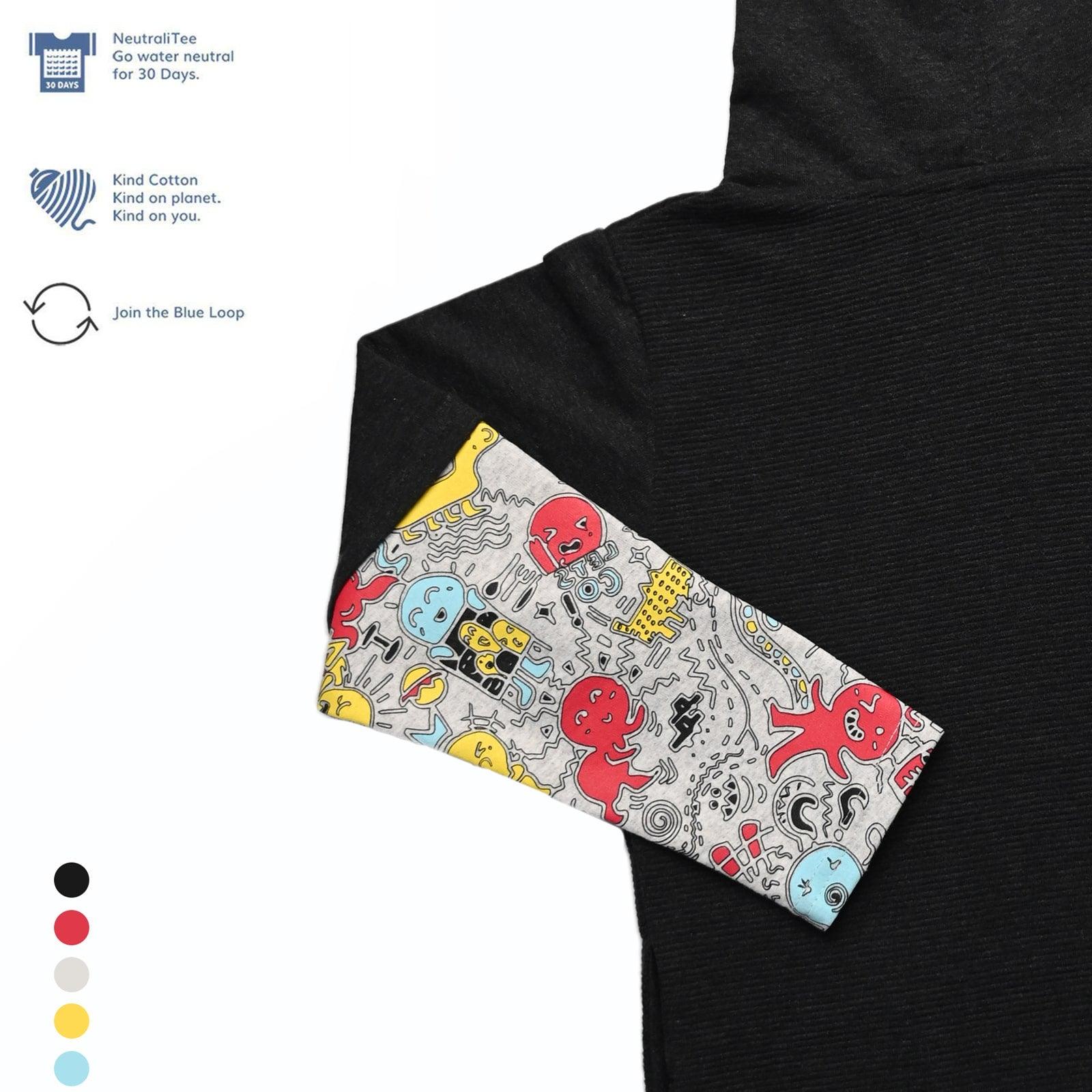 Scribble Dribble Hoodie- Charcoal Black - Oneforblue