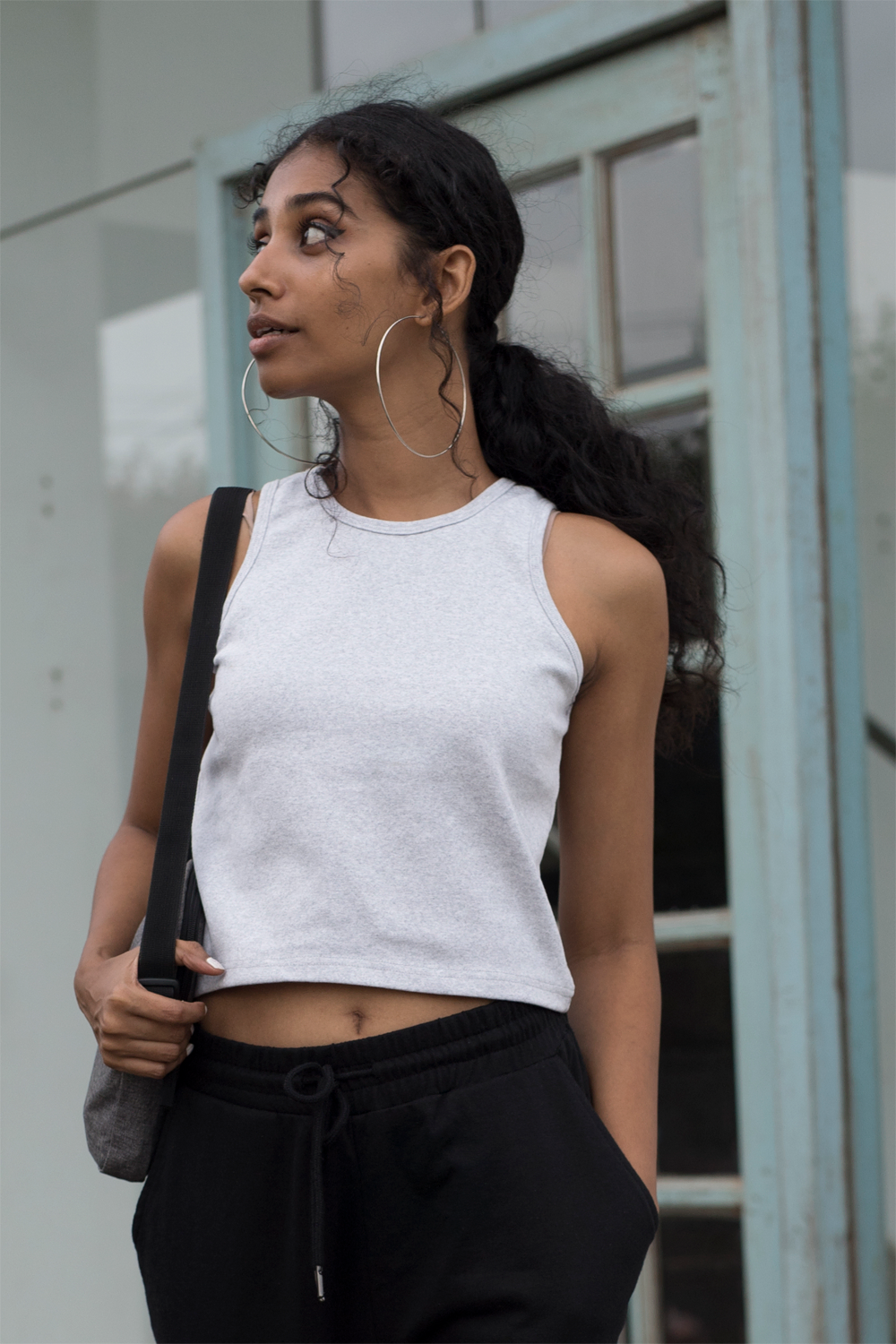 White melange rib tank top