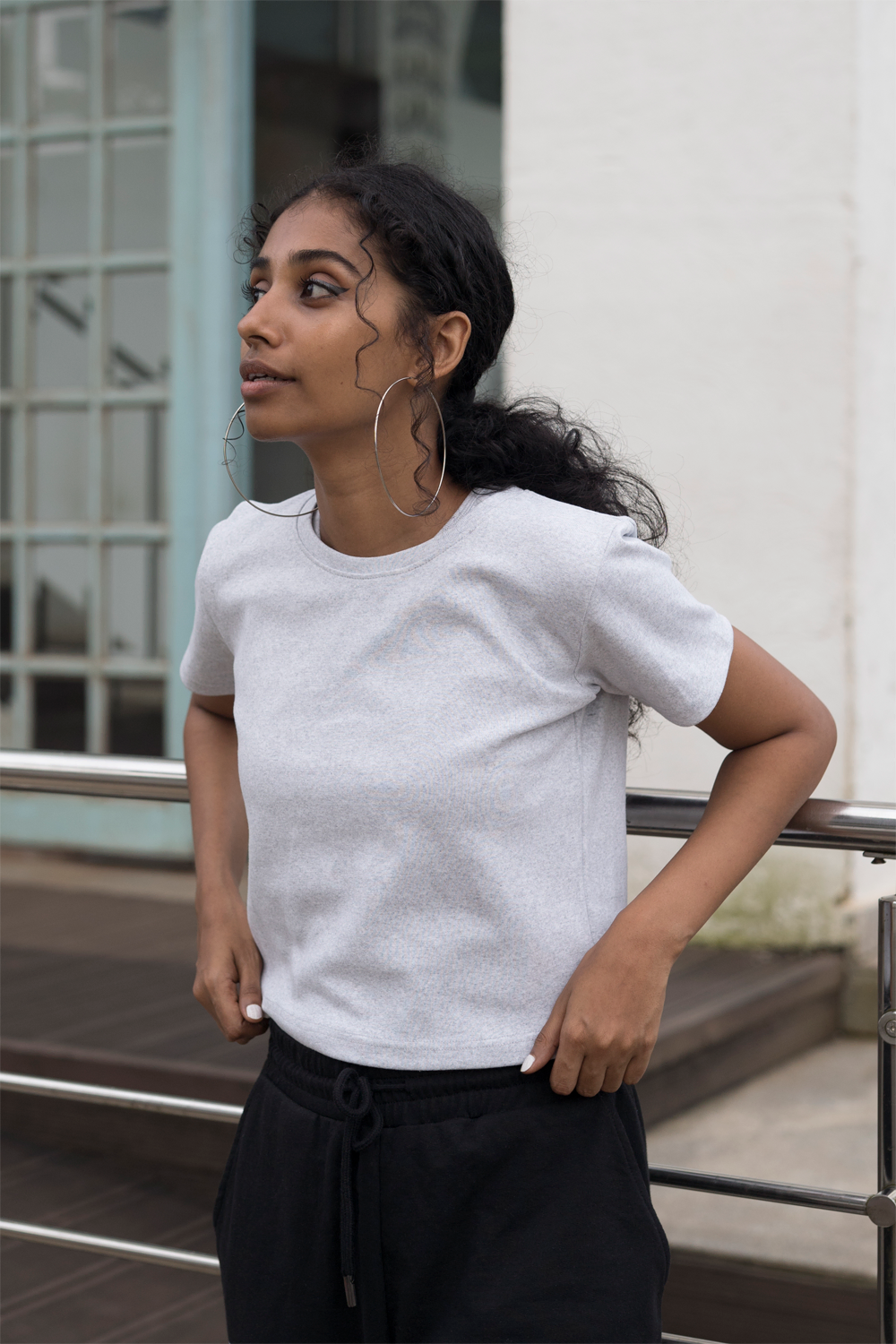 White melange All season rib top
