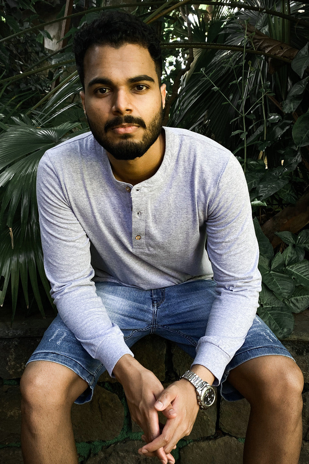 Blue Melange Henley (Slim Fit)