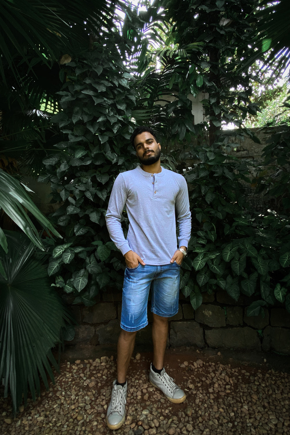 Blue Melange Henley (Slim Fit)