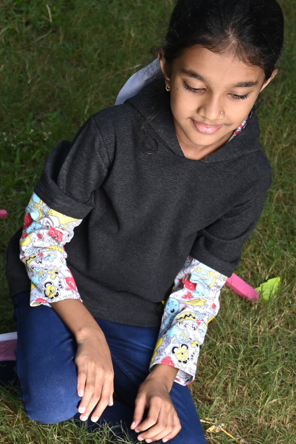 Scribble Dribble Hoodie- Charcoal Black