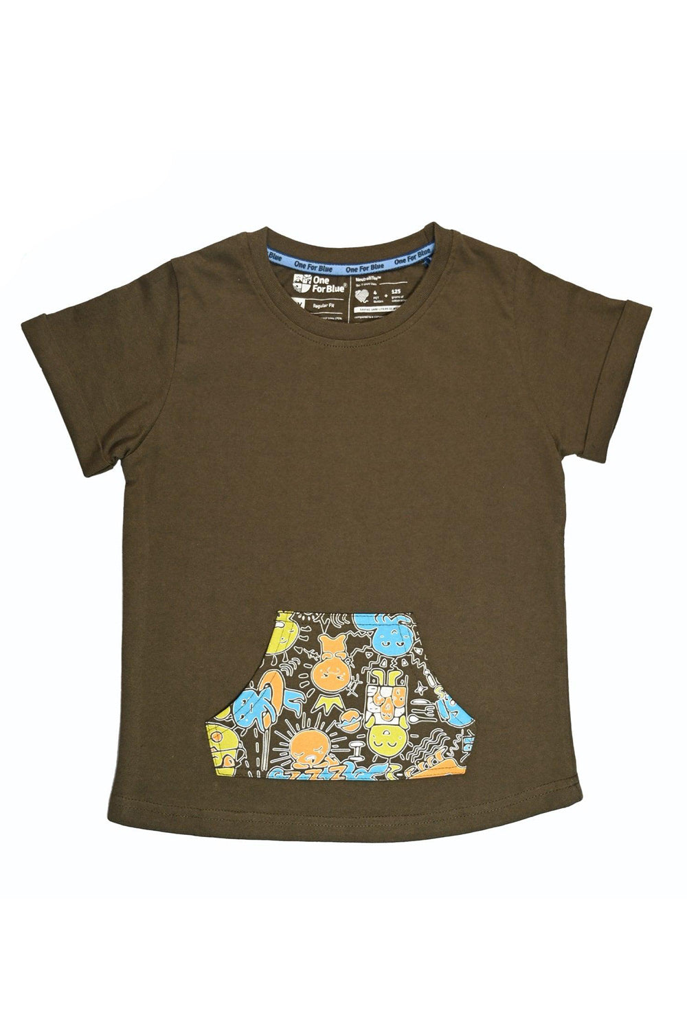 Scribble Dribble Kangaroo Pocket Tee- Olive Green